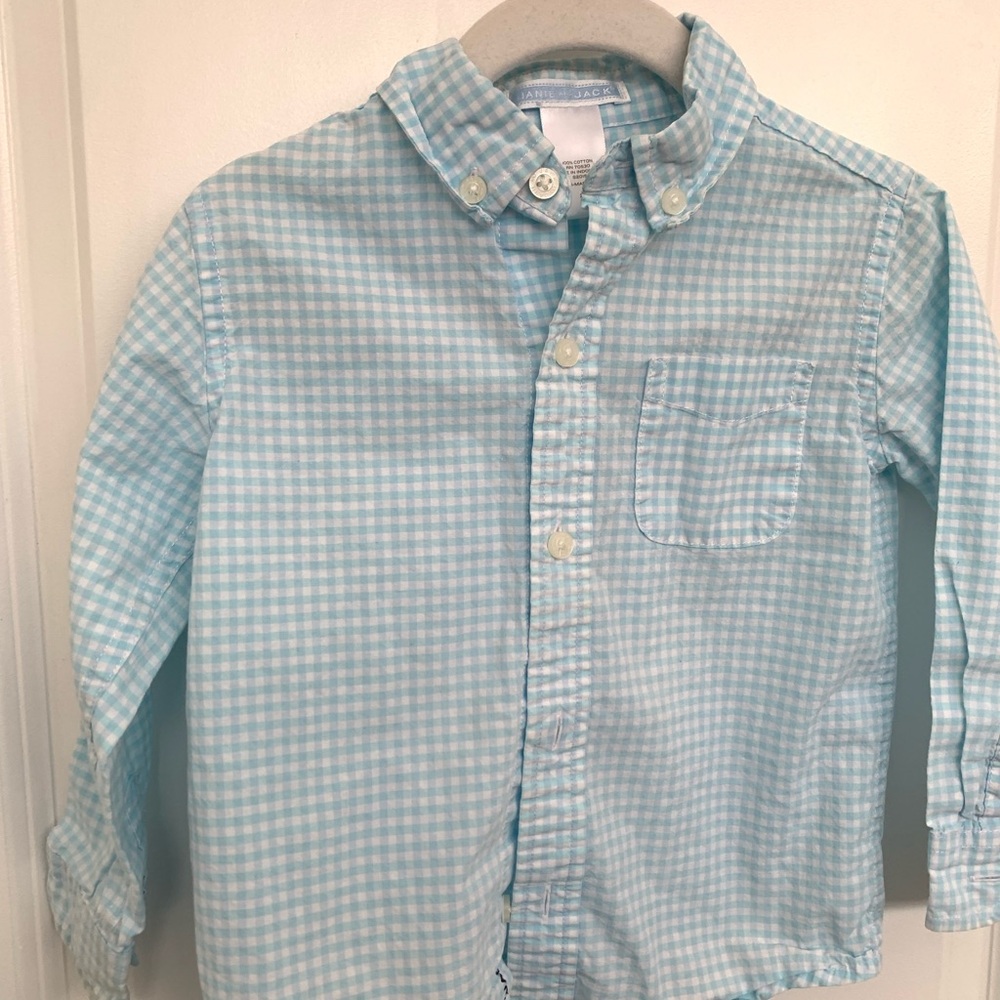 Janie & Jack Light Blue Gingham Poplin Boys Shirt, 2T boys wedding outfit